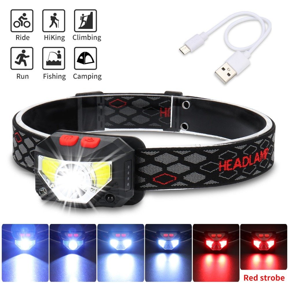 Outdoor Usb Lightweight Motion Sensor Rechargeable Super Bright Headlight Recharge High Power Led Headlamp for Camping Mining