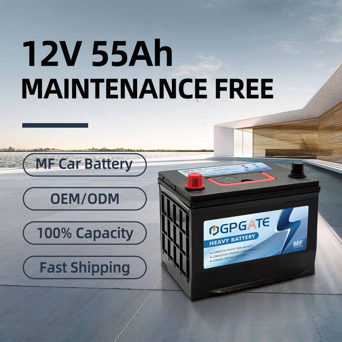 Car Battery JIS 12V 55AH 55D23 Maintenance-free Lead-acid Car Starting Battery Suitable for Japanese Cars
