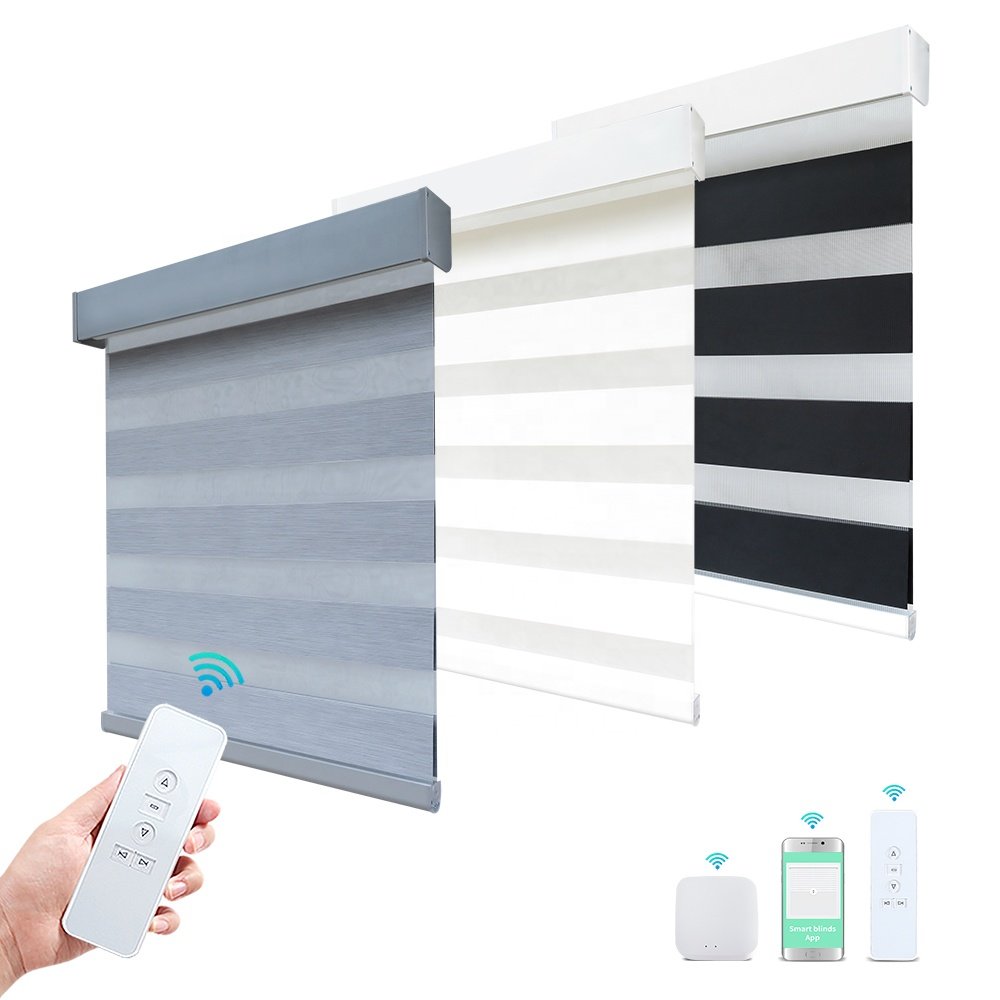 Best Full Window Smart Electric Zebra Blinds Are Controlled by Google Alexa Motorized Zebra Roller Blinds for Blackout Window