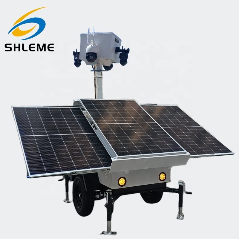 PTZ & CCTV Mobile Solar Powered Camera Trailer 7m 9m Telescopic Mast Monitoring System