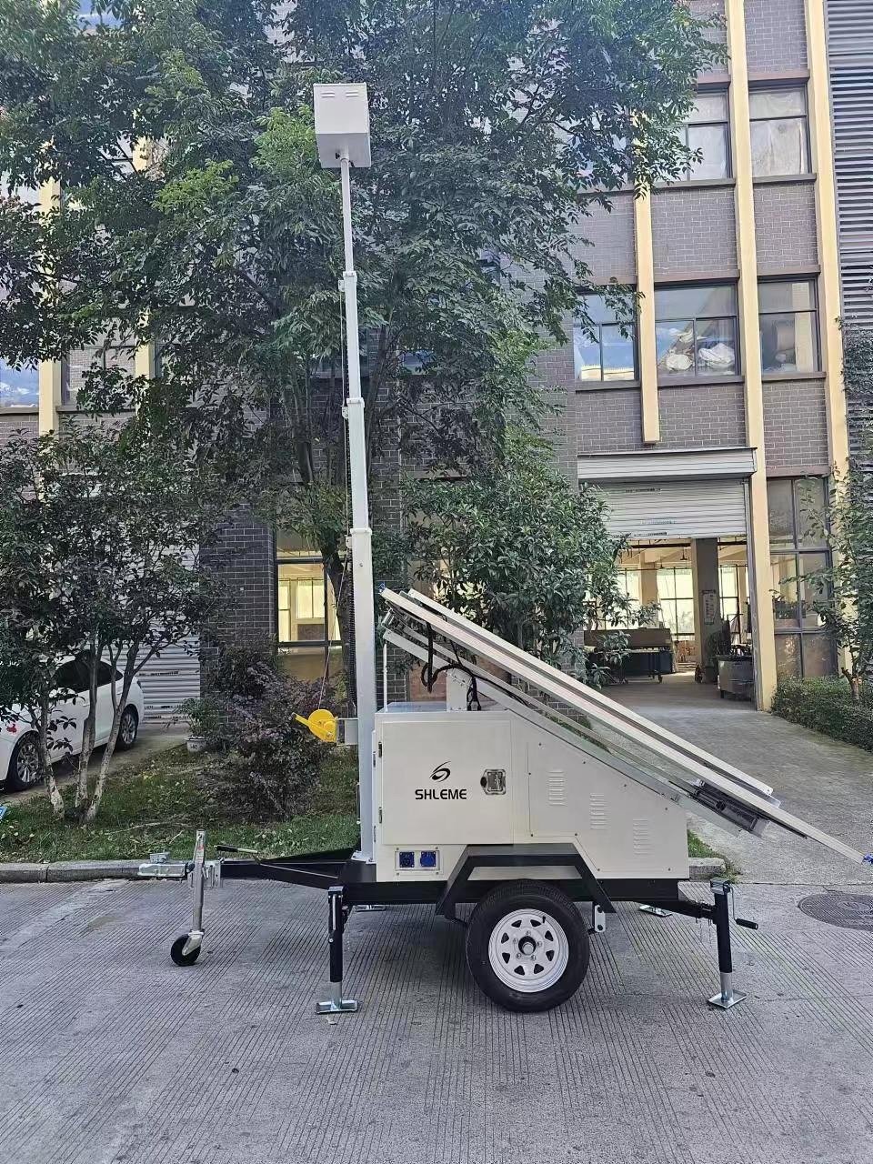 PTZ & CCTV Mobile Solar Powered Camera Trailer 7m 9m Telescopic Mast Monitoring System