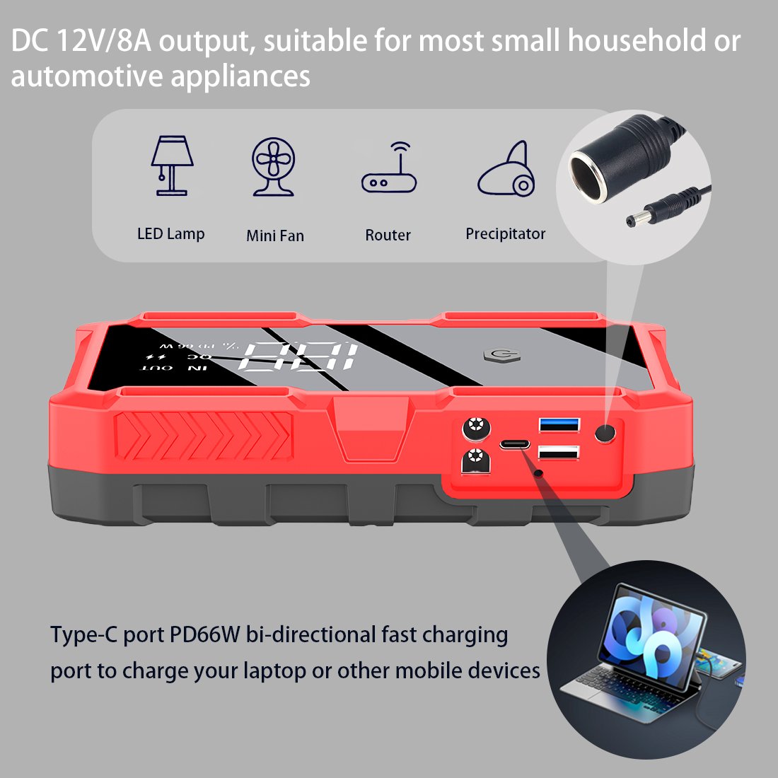 Multi-Function Car Jump Starter 66600mWh 3000A Peak Current Power Bank Jump Starter Portable High Power Auto Emergency Start