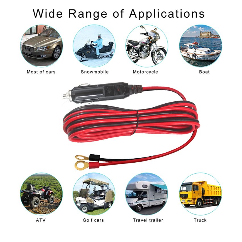 Car Male Cigarette Lighter Male Plug Adapter to Battery Ring Terminal Extension Cable With 10A Fuse