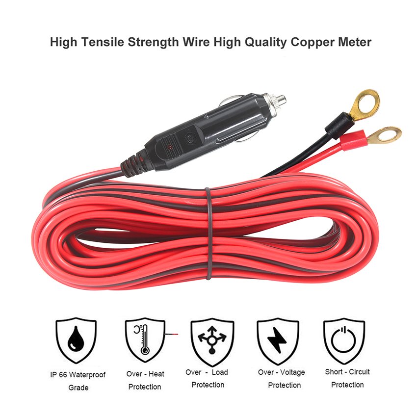 Car Male Cigarette Lighter Male Plug Adapter to Battery Ring Terminal Extension Cable With 10A Fuse