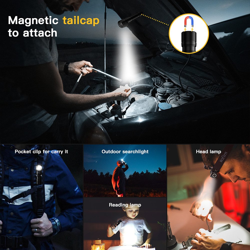 SP40A Hot Selling 1200lm LH351D LED Rechargeable Mini Headlamp Waterproof Aluminum Alloy Headlight with Magnet Tail