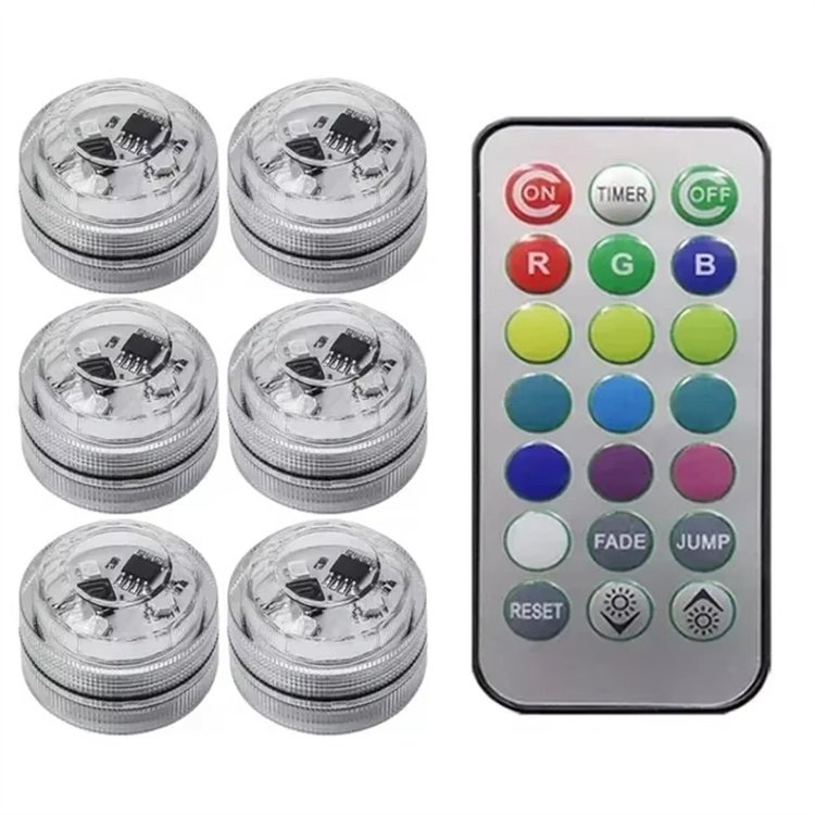 6 Packed Wireless Decor Auto Roof Foot Atmosphere RGB Lamp Remote Control Color Changing Car LED Interior Ambient Light