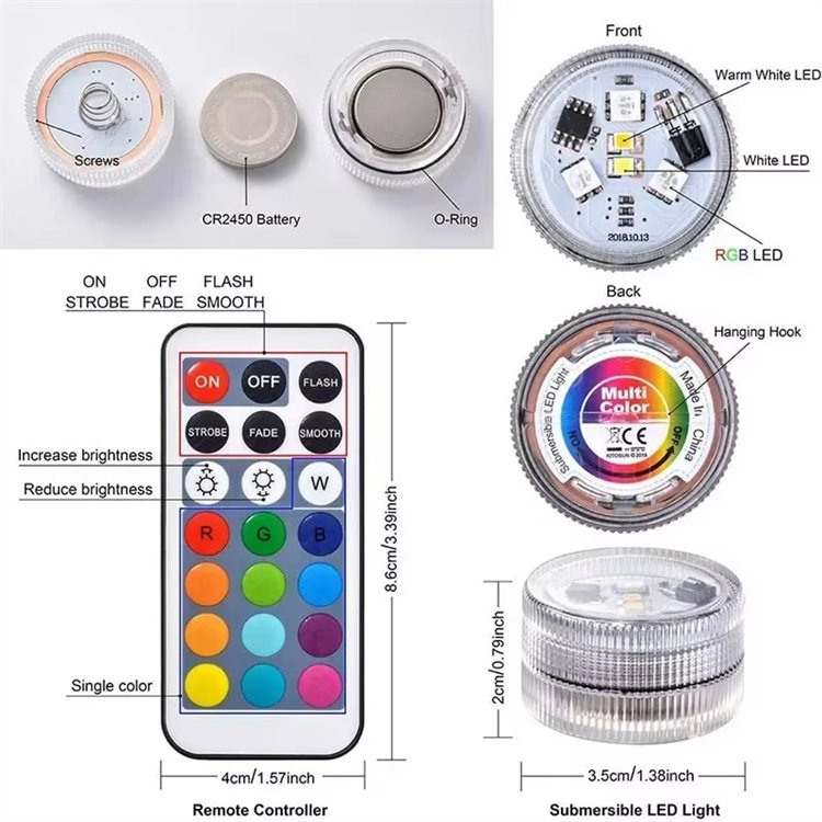 6 Packed Wireless Decor Auto Roof Foot Atmosphere RGB Lamp Remote Control Color Changing Car LED Interior Ambient Light