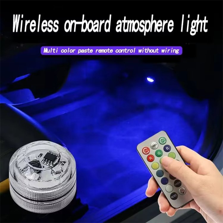 6 Packed Wireless Decor Auto Roof Foot Atmosphere RGB Lamp Remote Control Color Changing Car LED Interior Ambient Light