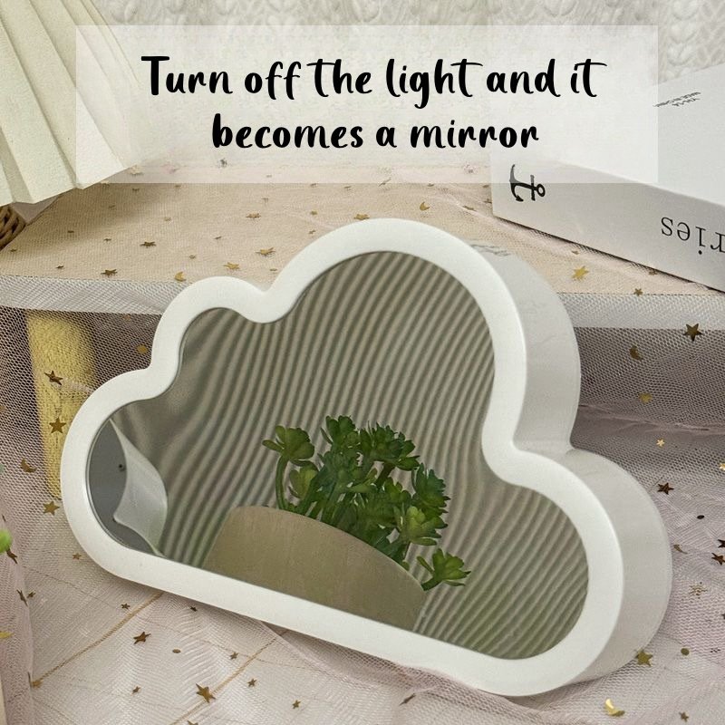 Acrylic DIY Tulip Cloud Table Lamp ABS Mini Bedside Night Lamp LED Warm Color Projector Battery Switch Rectangle Bed Mirror
