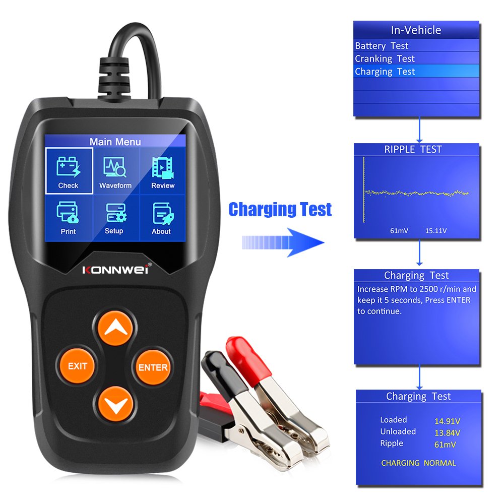 Factory OEM ODM Car Diagnostic Tools 12V Universal Battery Tester 100- 2000 CCA Konnwei KW600 Car Battery Tester for EFB, GEL
