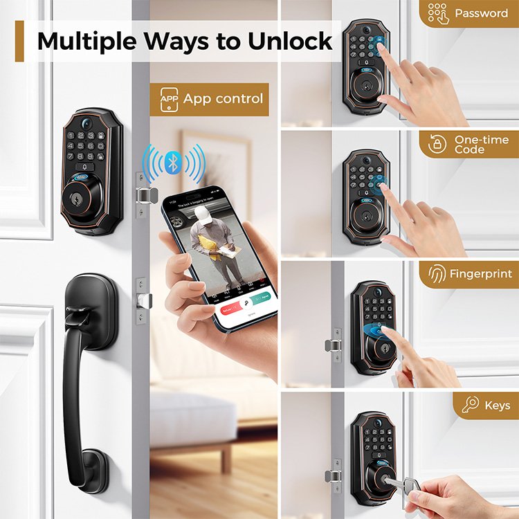 Arpha D289 Tuya Outdoor Waterproof Wireless Fingerprint Gate Lock Wifi Smart Home Door Lock With Camera and Handle