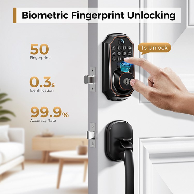 Arpha D289 Tuya Outdoor Waterproof Wireless Fingerprint Gate Lock Wifi Smart Home Door Lock With Camera and Handle