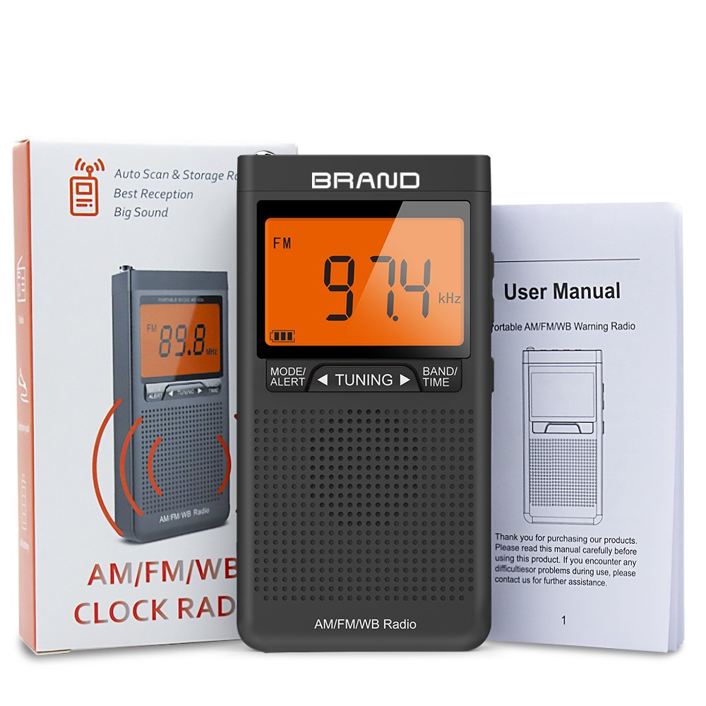 Pocket Digital FM Clock Radio with Rechargeable Battery AM Band Radio Stereo Function and Screen Display