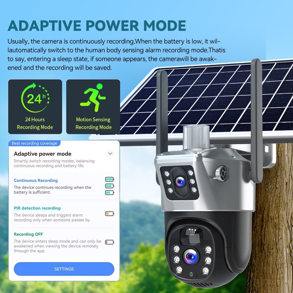 Solar Power Camera 360 Degree Dual Lens Mobile Phone Remote Outdoor Night Vision Panoramic Home Solar Battery Camera