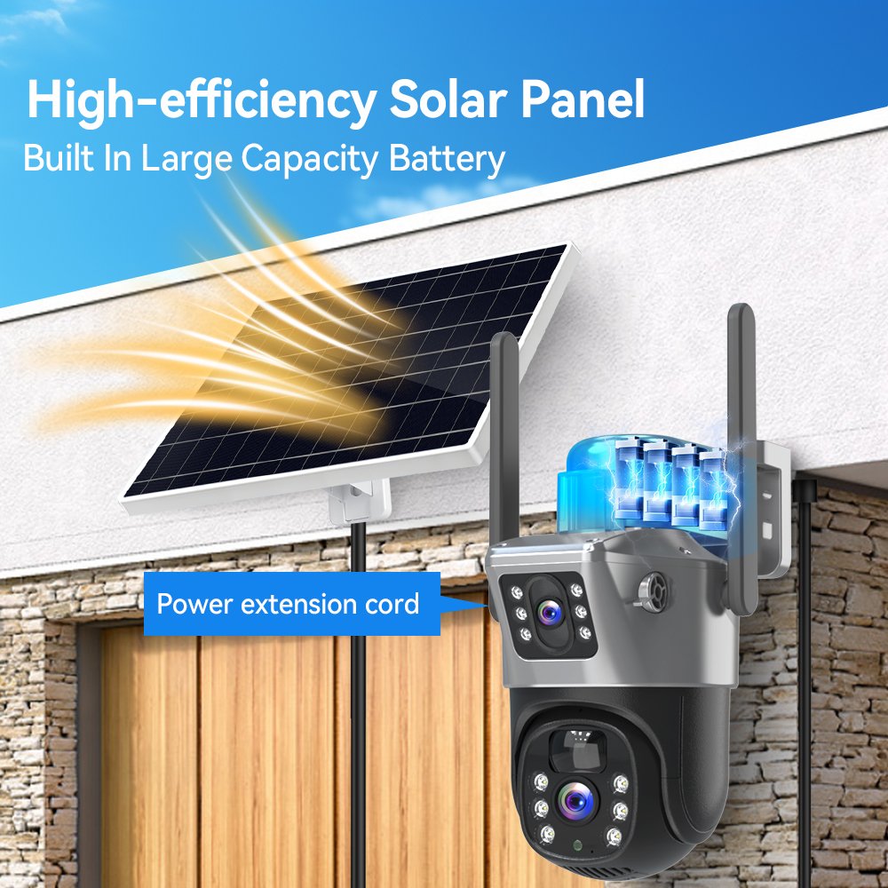 Solar Power Camera 360 Degree Dual Lens Mobile Phone Remote Outdoor Night Vision Panoramic Home Solar Battery Camera