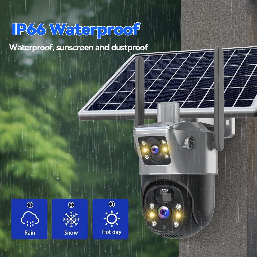 Solar Power Camera 360 Degree Dual Lens Mobile Phone Remote Outdoor Night Vision Panoramic Home Solar Battery Camera