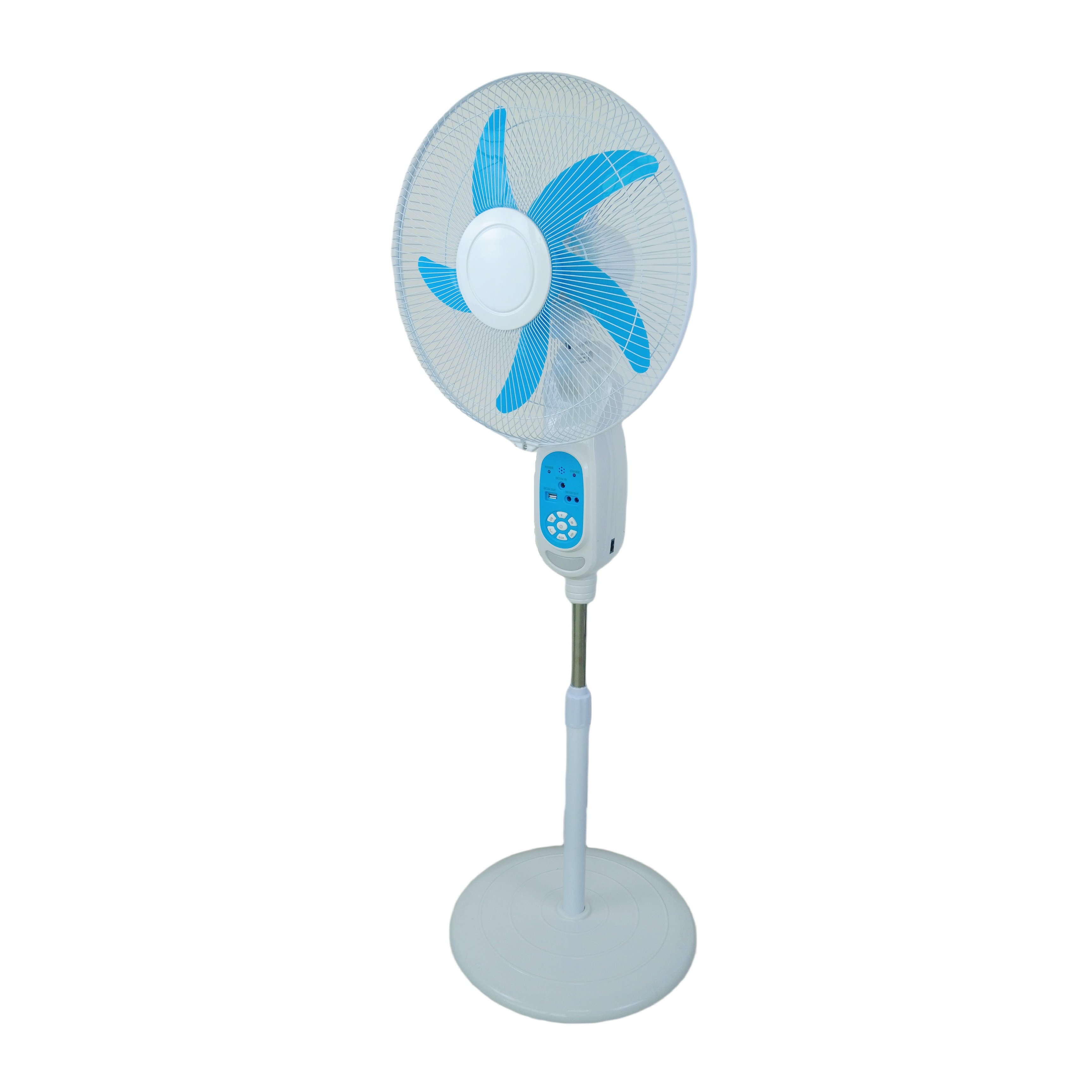 AC/DC Solar Stand Fan Rechargeable 16inch With LED Light Bulbs Battery Solar Panel Remote Control 9 Speeds Timer DB16X for Home