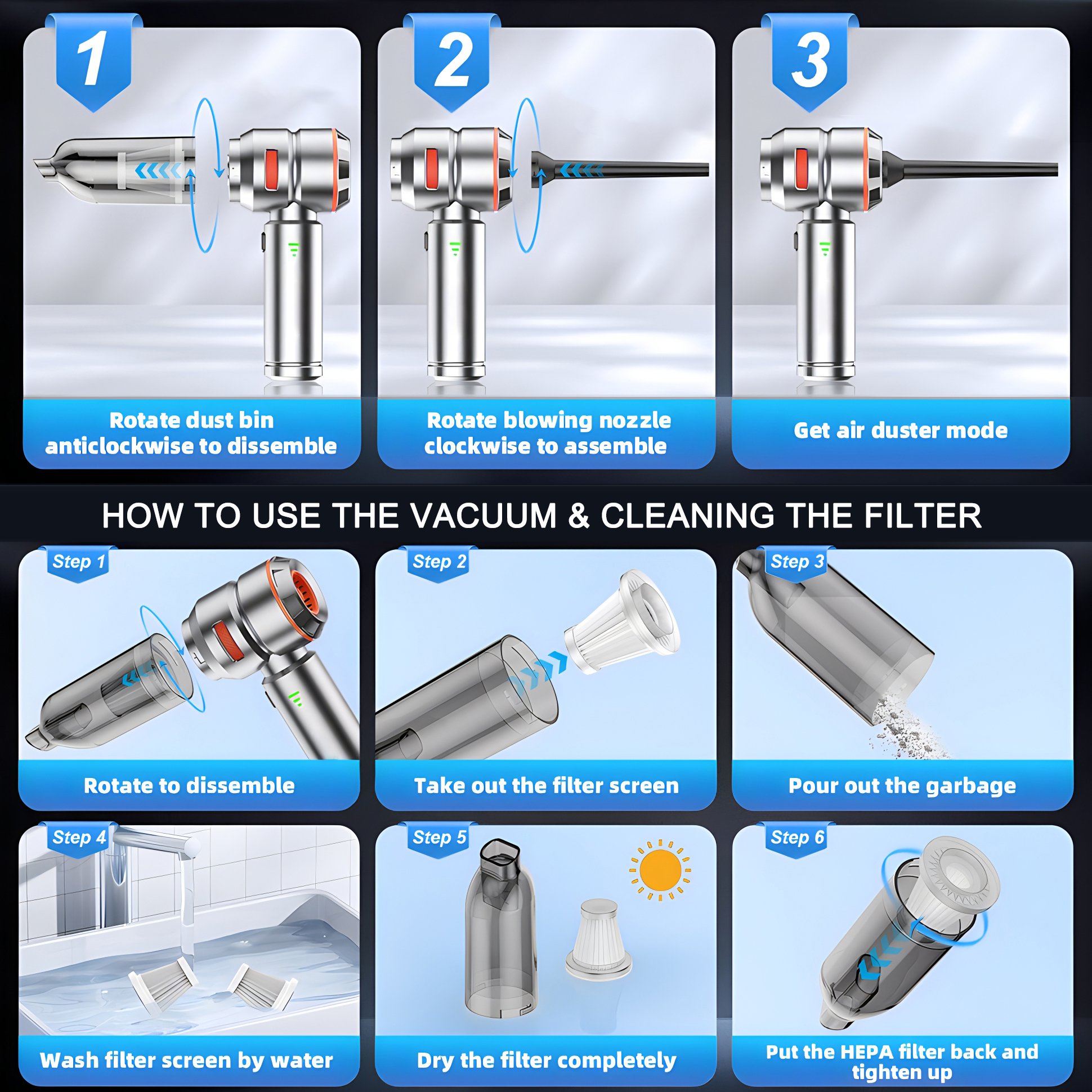 Auto Vehicle Handheld 3 in 1 Mini Wireless Car Vacuum Cleaner Portable Cordless Powerful Hand Held Vacuum Car Cleaner for Car