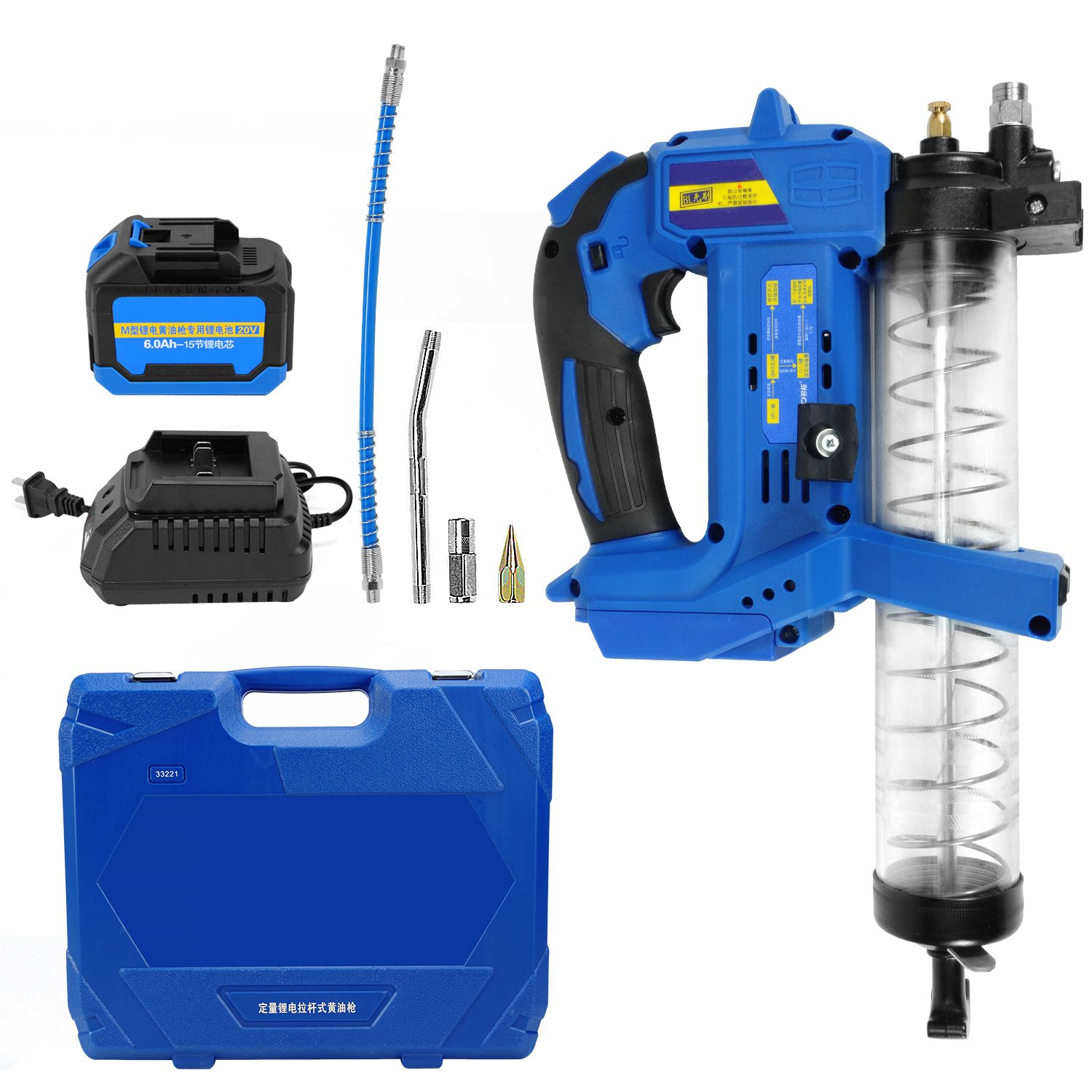 Electric Grease Pump Battery Operated Powered High Pressure Excavator Transparent Grease Gun 10000psi 18V Cordless Grease Gun