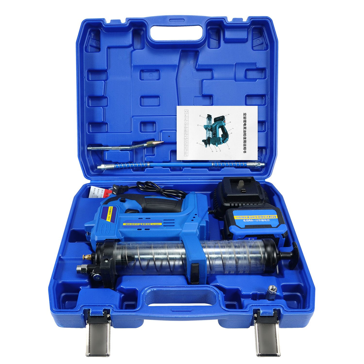 Electric Grease Pump Battery Operated Powered High Pressure Excavator Transparent Grease Gun 10000psi 18V Cordless Grease Gun