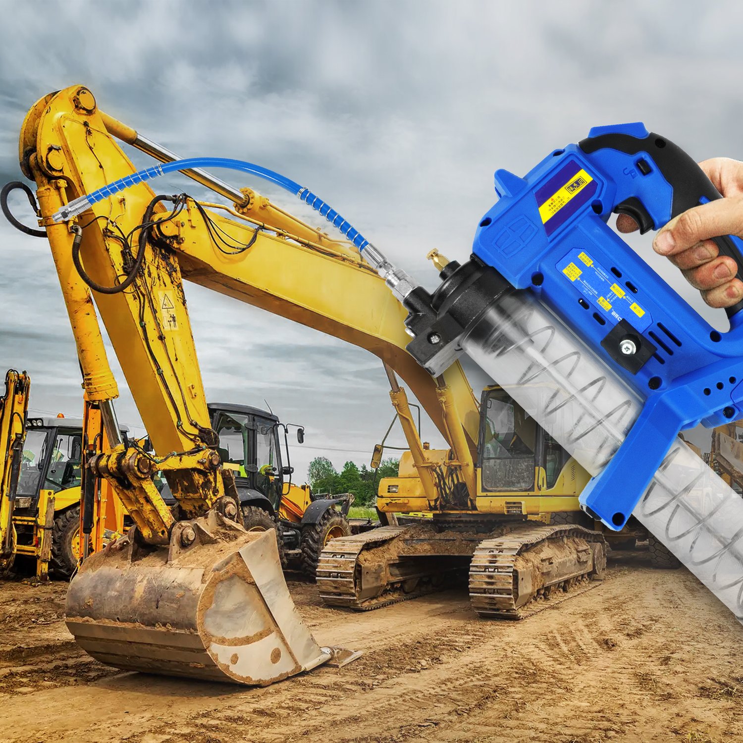 Electric Grease Pump Battery Operated Powered High Pressure Excavator Transparent Grease Gun 10000psi 18V Cordless Grease Gun
