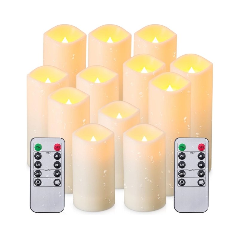 Pure White Wax Clear Glass Flameless Candles Battery Operated LED Pillar Candles with Timer Remote Control