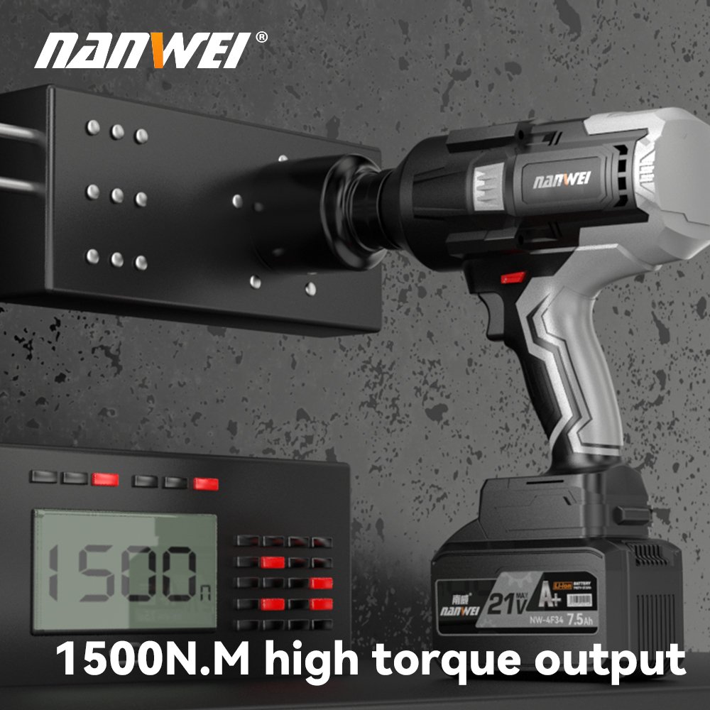 NANWEI 21V 1500Nm Electric Wrench 1/2 Lithium Battery Power Impact Wrench High Torque Auto Repair Power Wrenches Tools