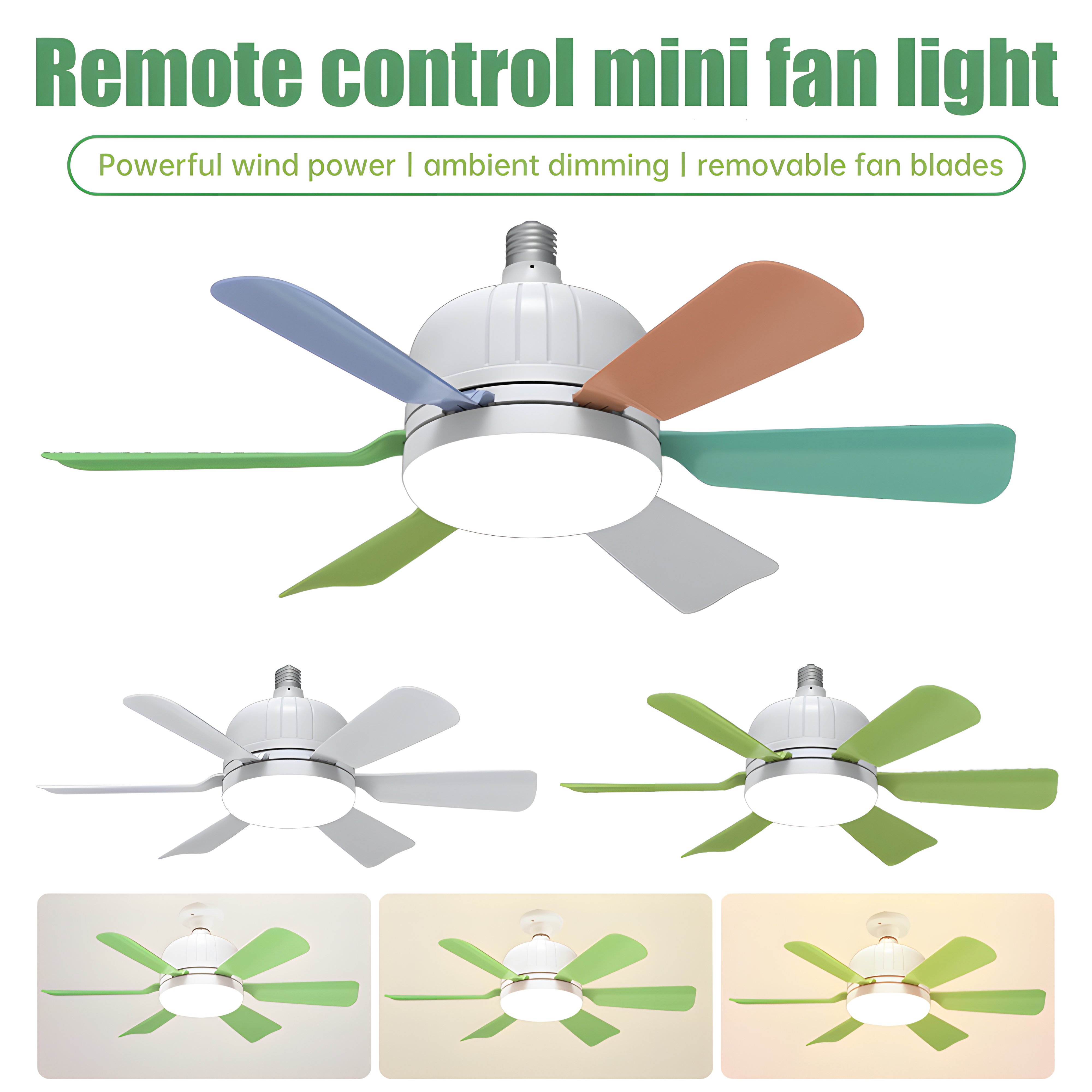 With Remote Control E27 LED Fan Lamp E27 Base Wireless Ceiling Fan Light Intelligent Silent Electric Fan Ceiling Lamp Office