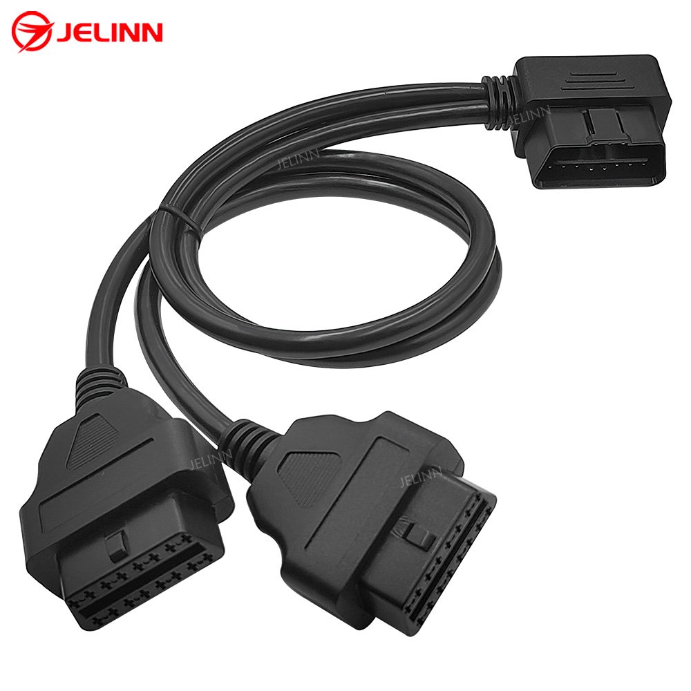 OBD-II Y Splitter Cable OBD 2 OBD2 16 Pin Right Angle Male to Dual Female Split Y Cable