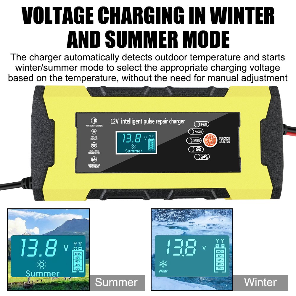 US Plug Car Motorcycle Battery Charger 12V 10A Intelligent Fast Power Charging Auto Pulse Repair Automatic Smart Fast