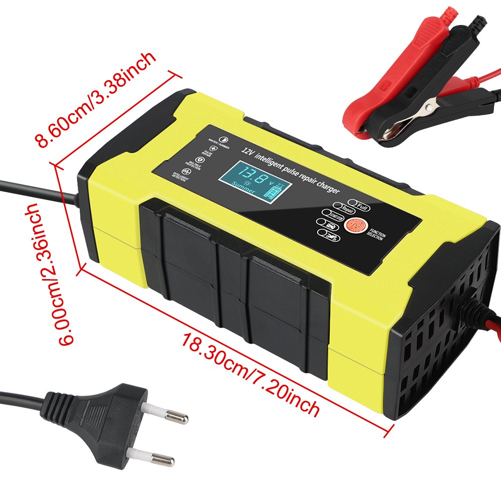 US Plug Car Motorcycle Battery Charger 12V 10A Intelligent Fast Power Charging Auto Pulse Repair Automatic Smart Fast