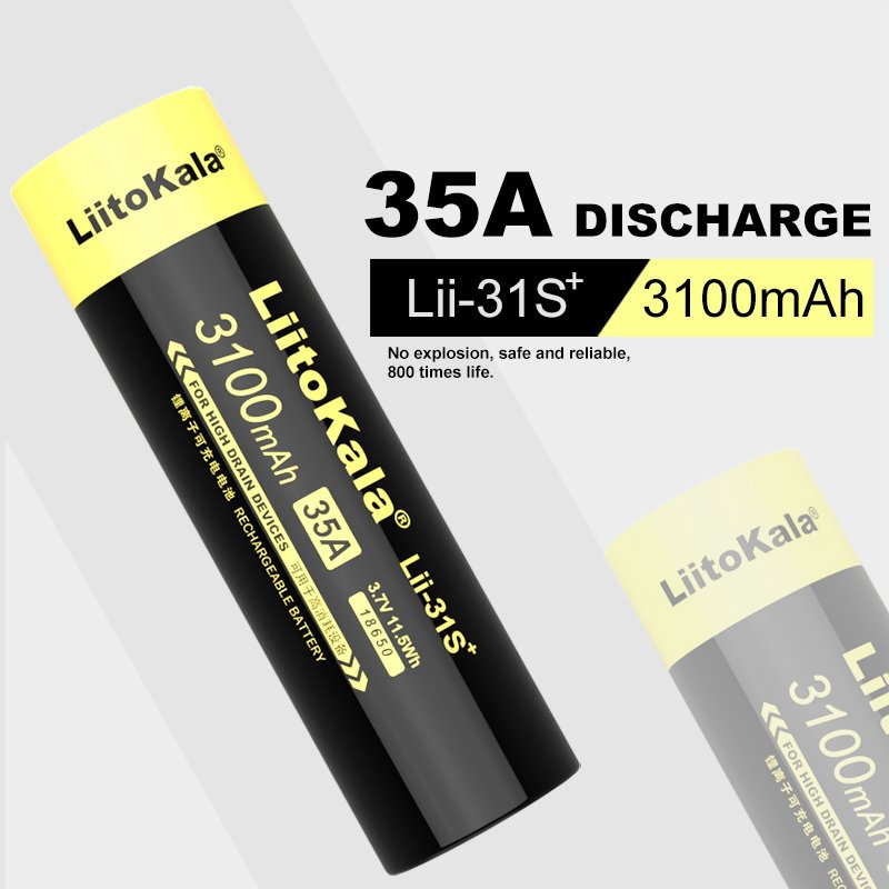 Liitokala Lii-31S 18650 3100mah 25A 35A 11.5Wh 3.7v Rechargeable Li-ion Battery for Led Flashlight