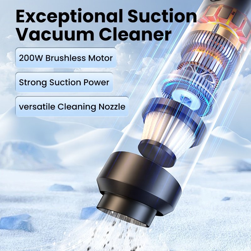 Portable Cordless Car Vacuum Cleaner 120W Strong Suction Handheld Brushless Motor Auto Cylindricial Hand Vaccum 4 Nozzles
