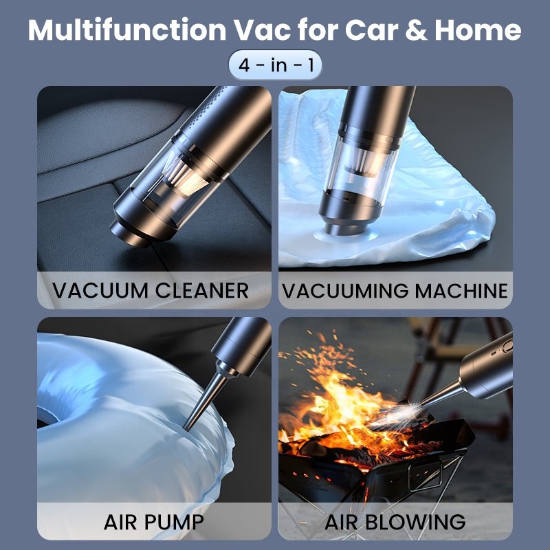 Portable Cordless Car Vacuum Cleaner 120W Strong Suction Handheld Brushless Motor Auto Cylindricial Hand Vaccum 4 Nozzles