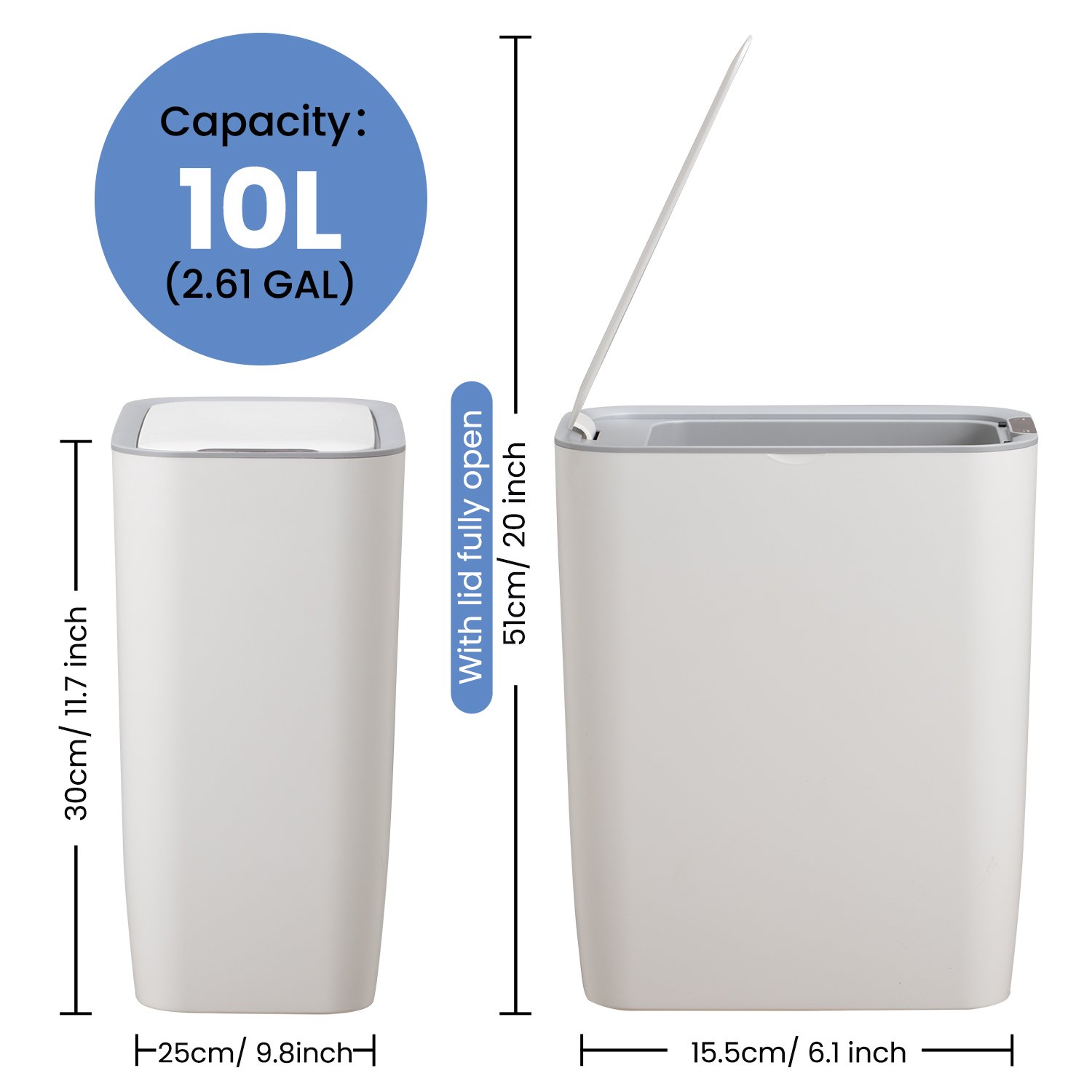 J&L OEM High Performance White Sensor Trash Can Easy to Clean Waste Bin with 25cm Induction Height for Bathroom and Bedroom
