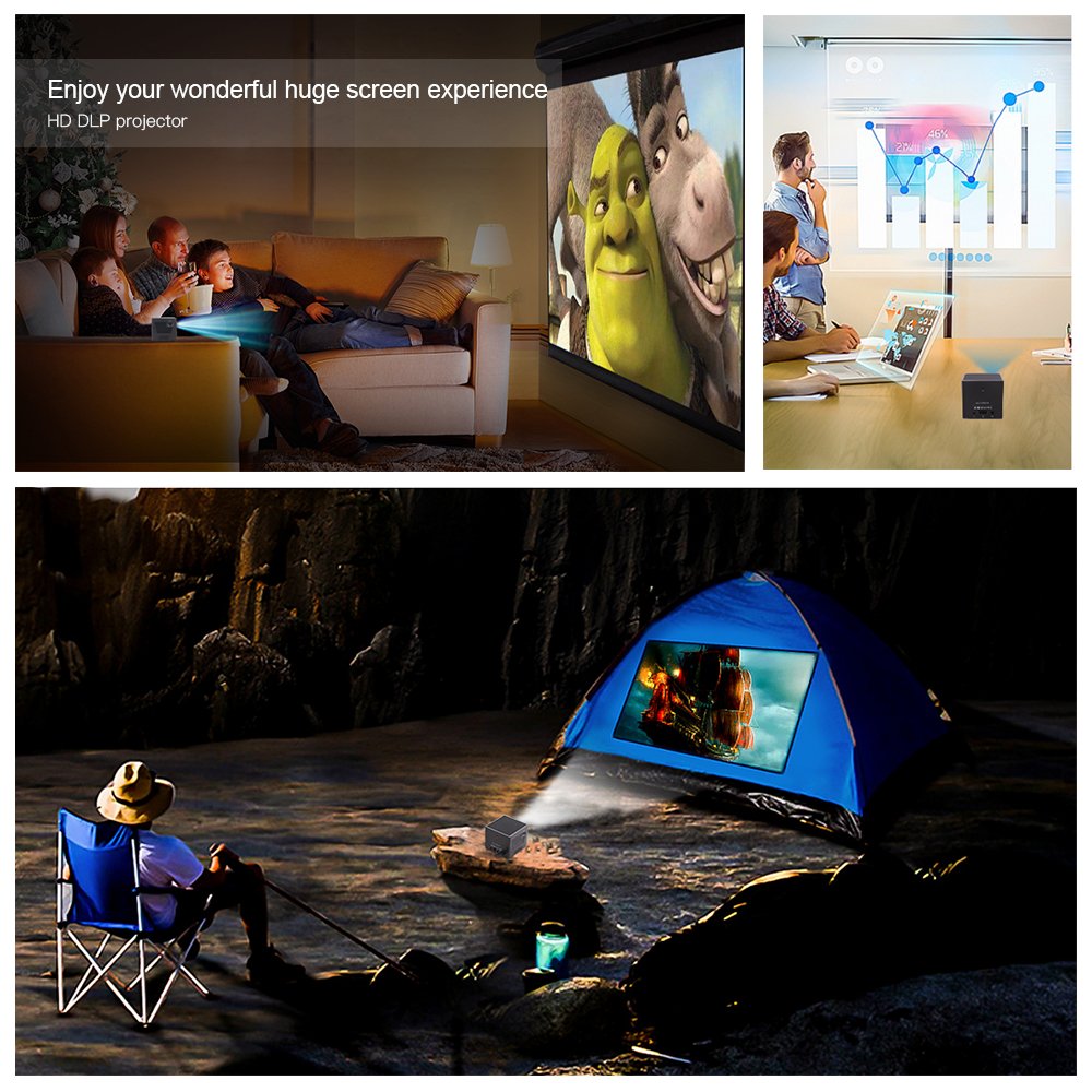 Yinzam DLP Portable P08 Pico Projector with Android 3500 MAh Battery for Traveling Home Theater Ultra Short Throw Mini Beamer