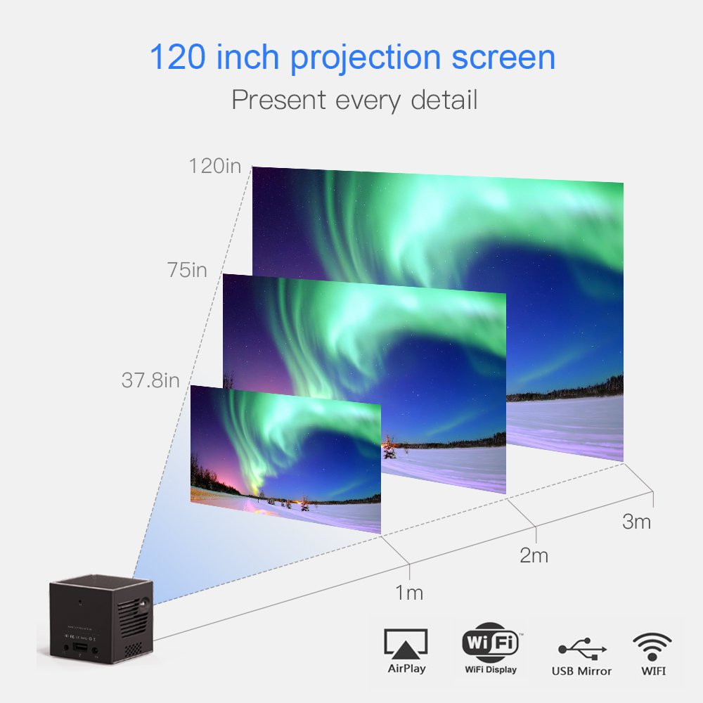 Yinzam DLP Portable P08 Pico Projector with Android 3500 MAh Battery for Traveling Home Theater Ultra Short Throw Mini Beamer