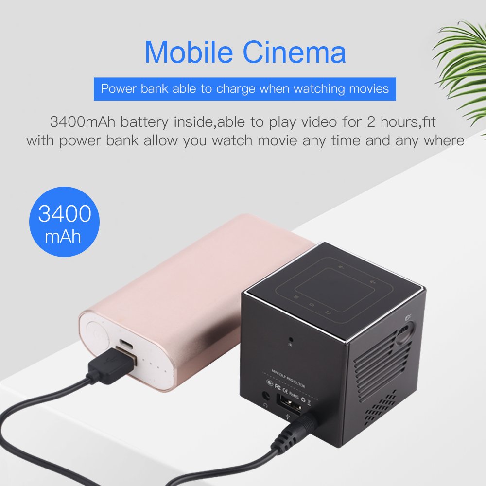 Yinzam DLP Portable P08 Pico Projector with Android 3500 MAh Battery for Traveling Home Theater Ultra Short Throw Mini Beamer