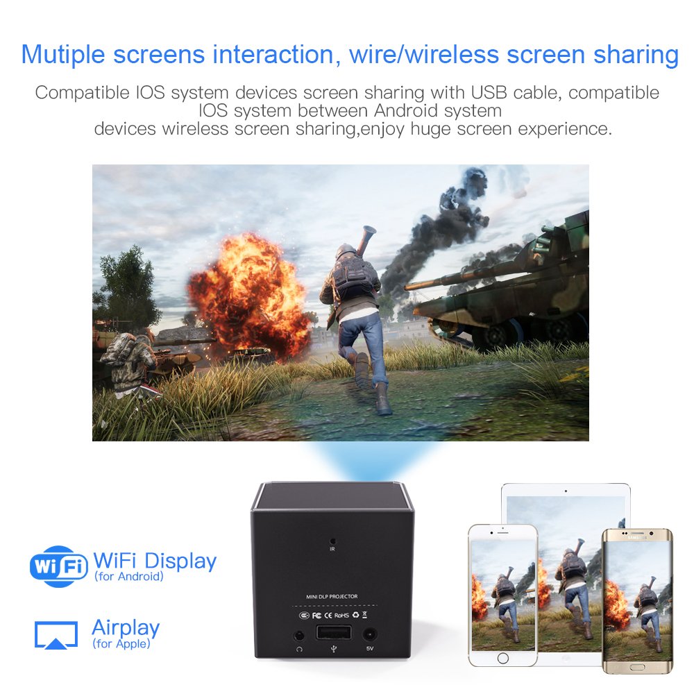 Yinzam DLP Portable P08 Pico Projector with Android 3500 MAh Battery for Traveling Home Theater Ultra Short Throw Mini Beamer