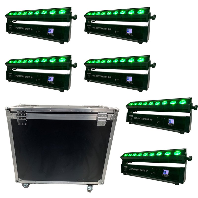 IP54 Battery WIFI Led Wall Wash Light 9PCS 6in1 Wireless DMX With Charge Flight Case Set Package Sales
