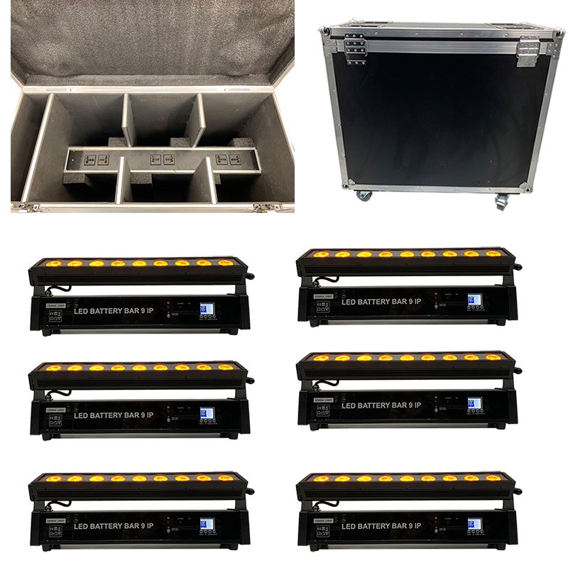 IP54 Battery WIFI Led Wall Wash Light 9PCS 6in1 Wireless DMX With Charge Flight Case Set Package Sales