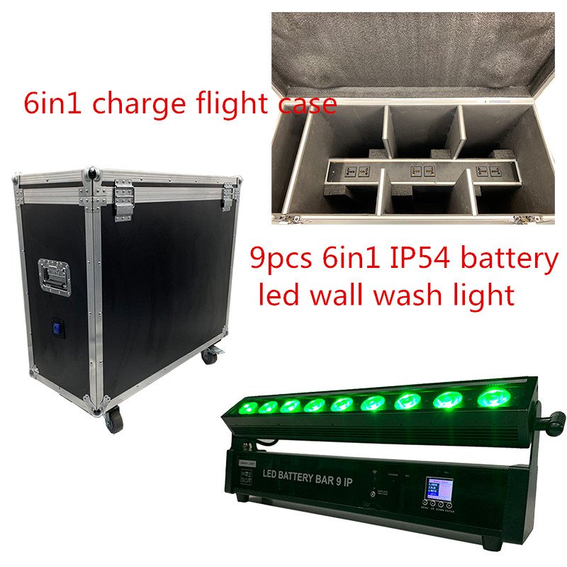 IP54 Battery WIFI Led Wall Wash Light 9PCS 6in1 Wireless DMX With Charge Flight Case Set Package Sales