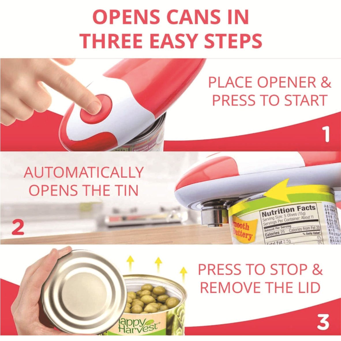 Electric Can Opener One-Touch Auto Can Opener with Battery Operated Best Kitchen Gadget for Seniors, Arthritis, and Weak Hands