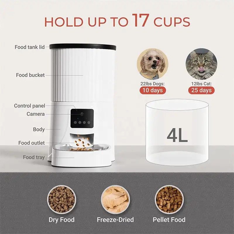 Automatic Feeders Cat and Pet Feeders Timer Ration Smart Dog Food Dispenser Elevated Bowl Voice Camera Small Animal Supplies