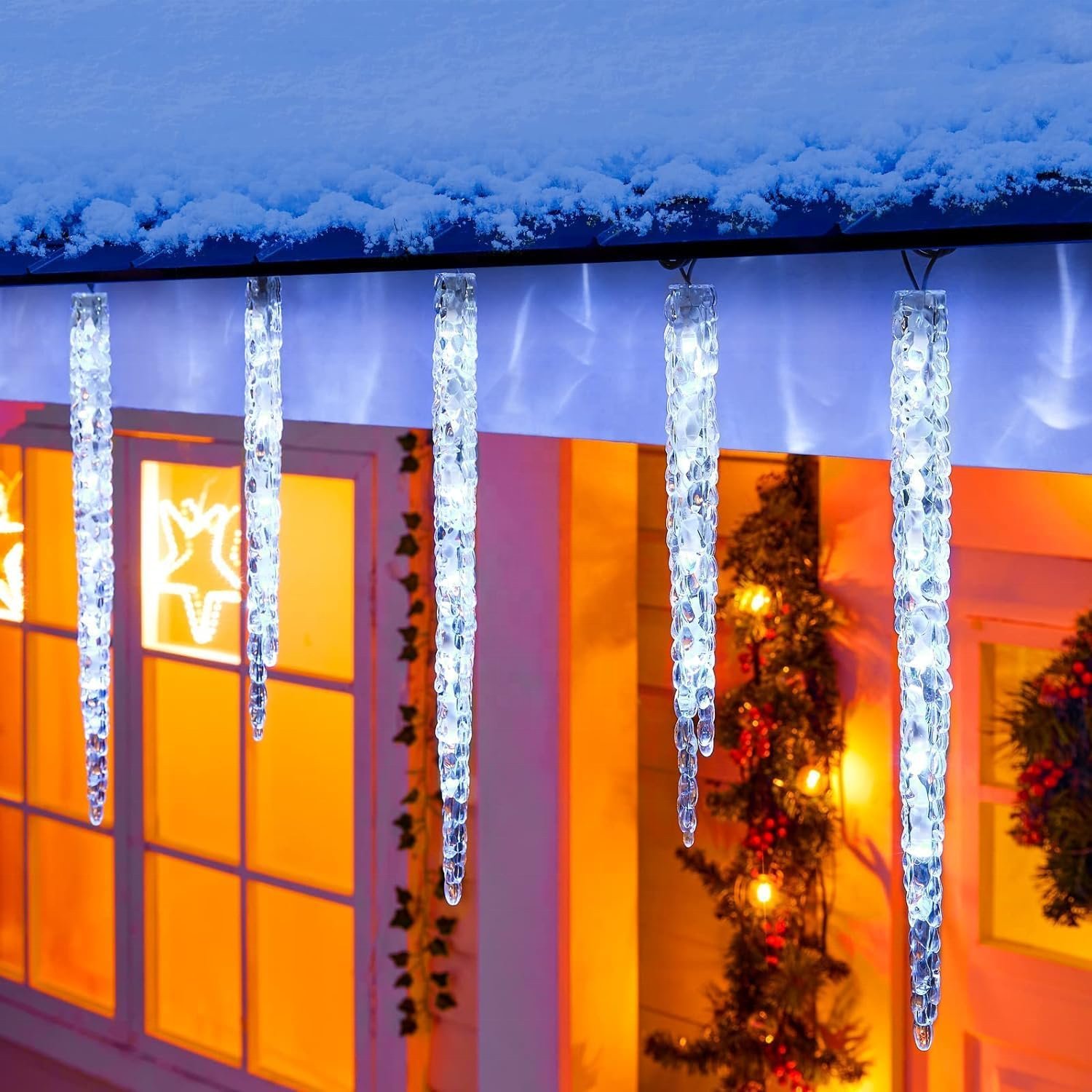 Christmas Holiday Battery/Solar Powered Crystal Led with Cool White Icicle Lamp for Christmas Decoration Icicle String Lights
