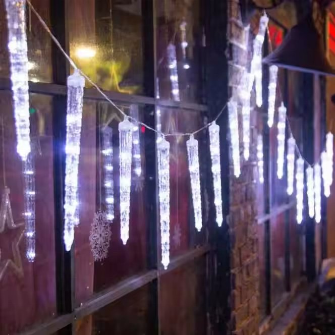 Christmas Holiday Battery/Solar Powered Crystal Led with Cool White Icicle Lamp for Christmas Decoration Icicle String Lights