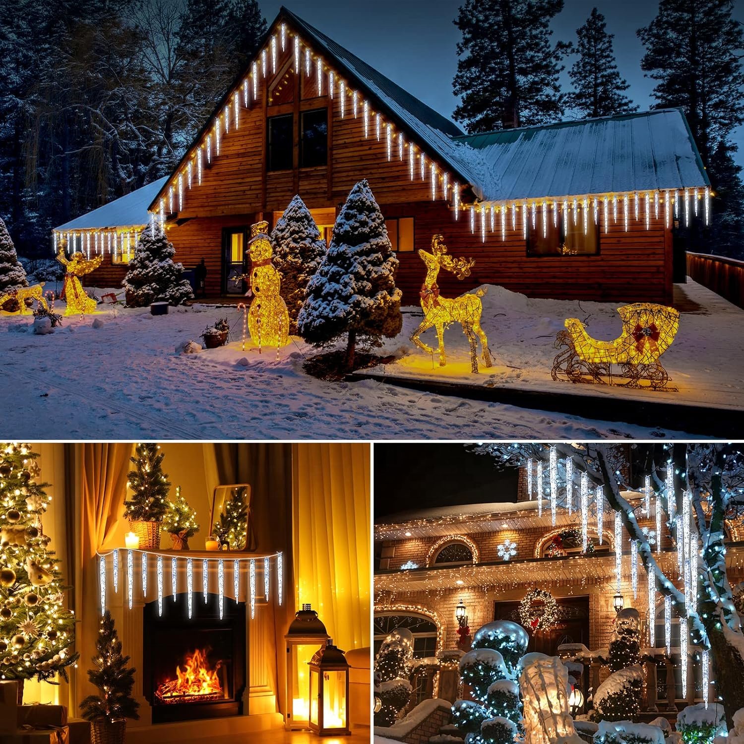 Christmas Holiday Battery/Solar Powered Crystal Led with Cool White Icicle Lamp for Christmas Decoration Icicle String Lights