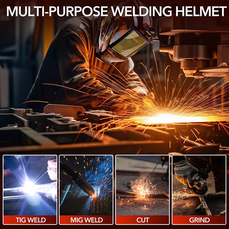 TRQ Wide Vision 100*80mm True Color Solar Auto Darkening Welding Helmet,4 Arc Sensors for TIG MIG Arc Welding Welder Mask