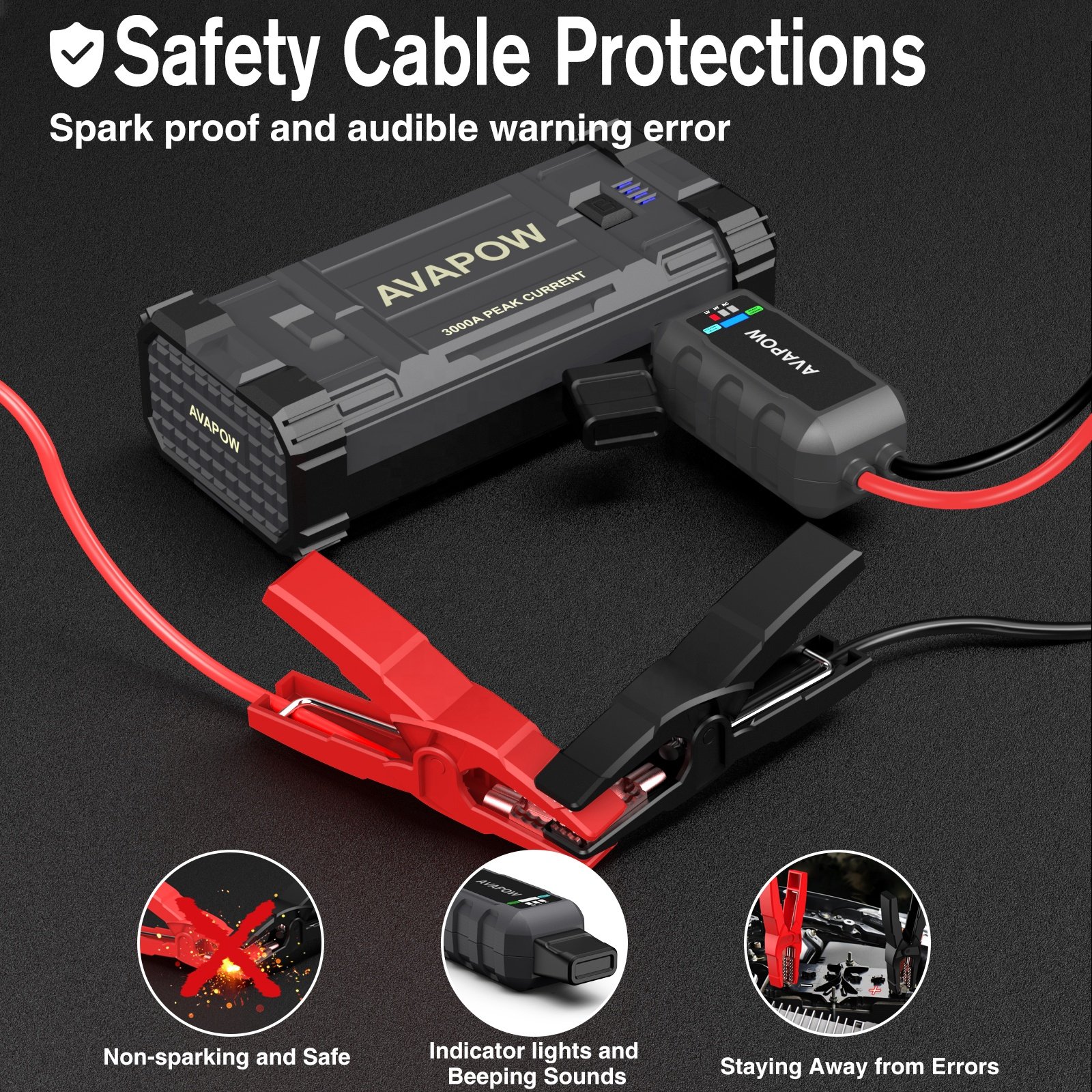 A28 AVAPOW 3000A 16000mAh Portable Car Jump Starter Emergency Starter Auto Car Battery Booster Car Emergency Starter