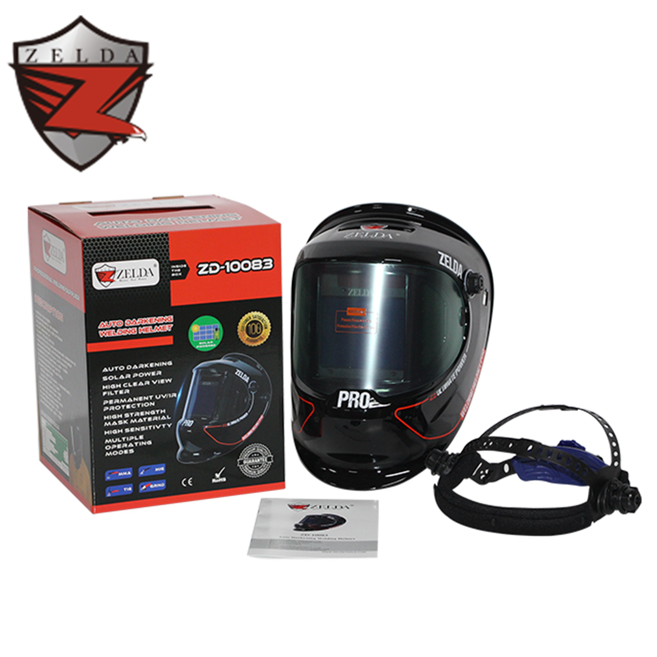 Stylish Black Helmet Auto Darkening Carbon Fiber Welding Helmet Iron Man ZELDA 10083 Welding Helmets with Big Screen